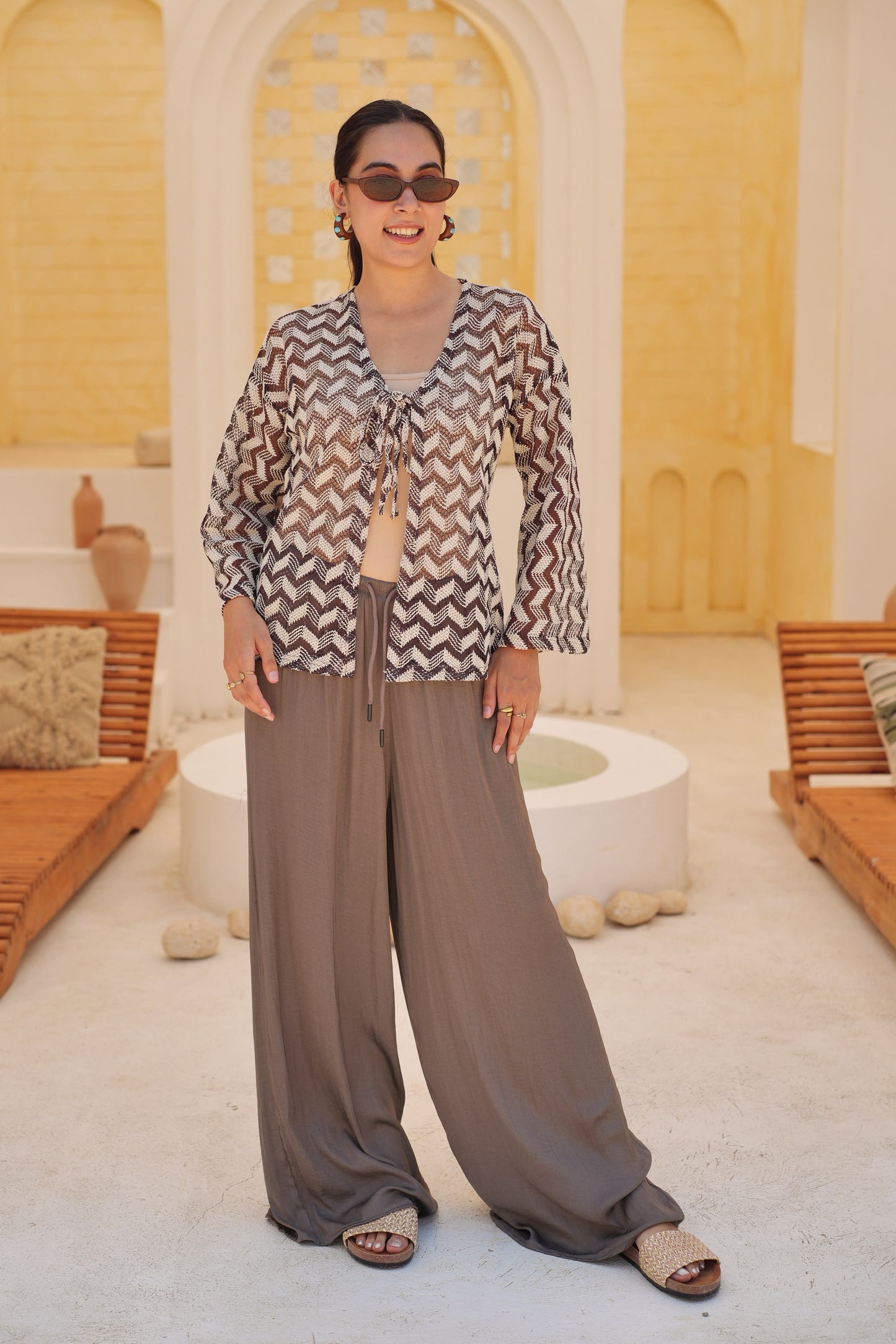 Chevron Tie-Front Cardigan