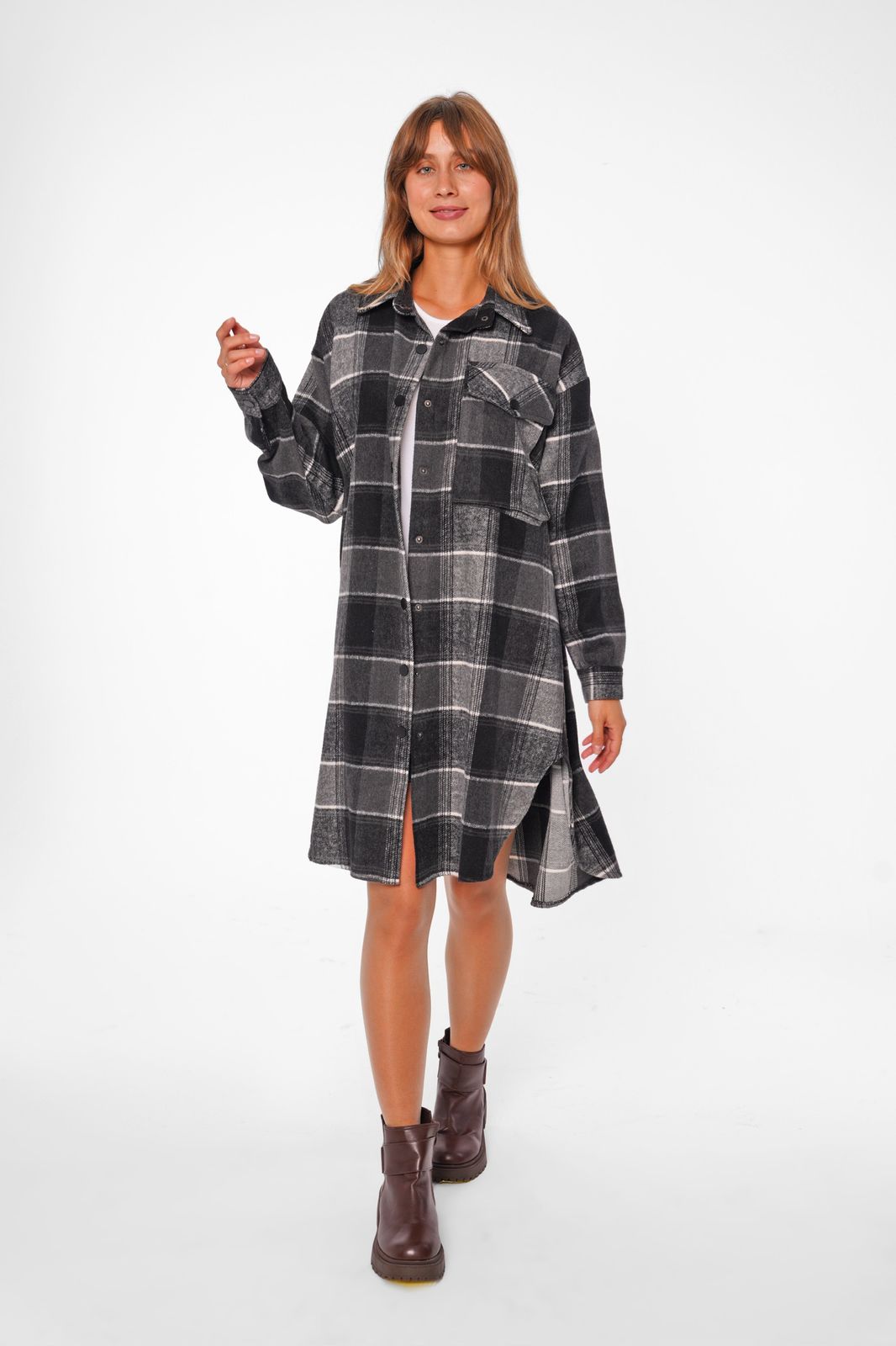 Checked Oversized Shirt Dress