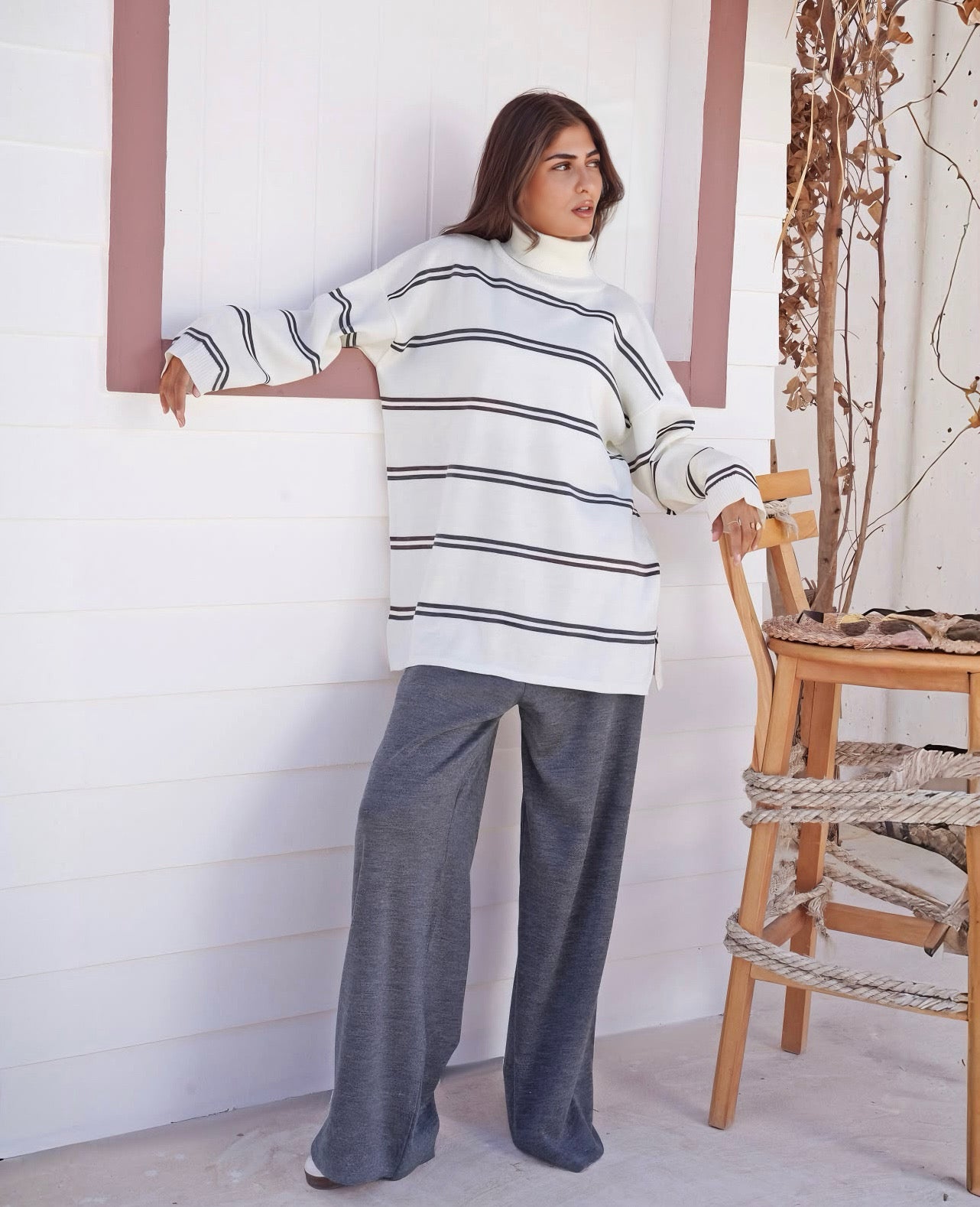 Oversized Striped Turtleneck Sweater