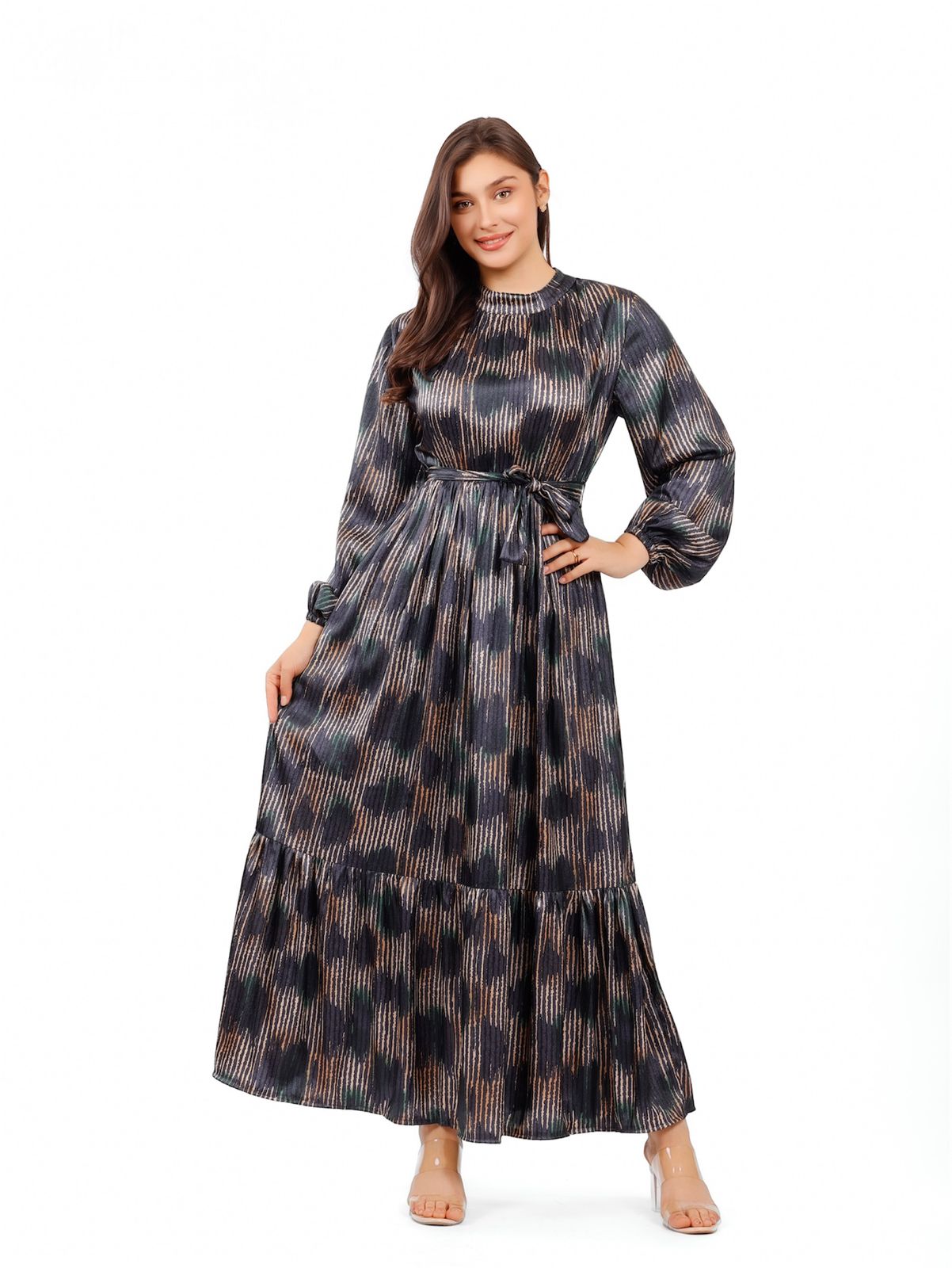 Pleated Pattern Maxi Dress