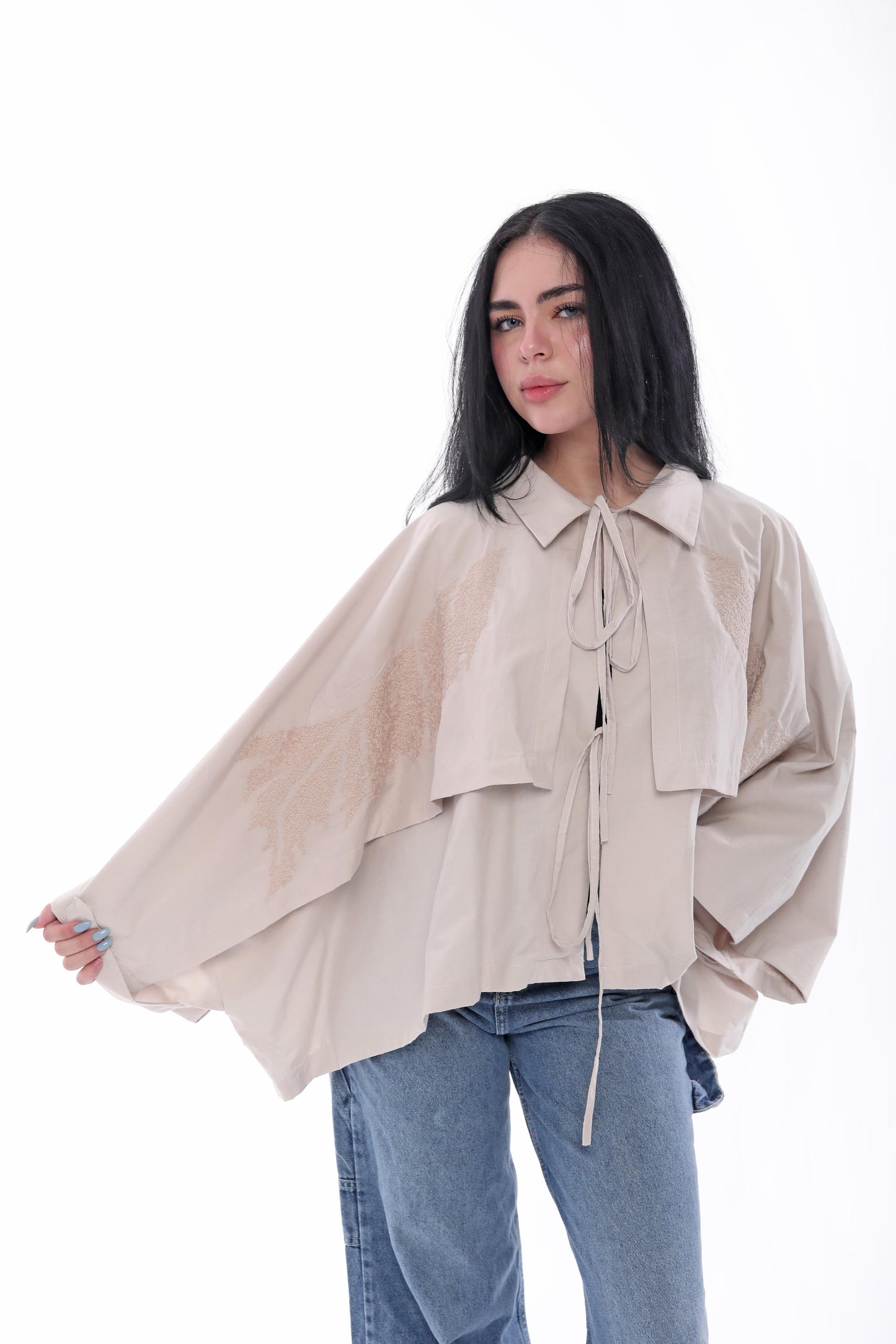 Elegant Beige Cape Blouse
