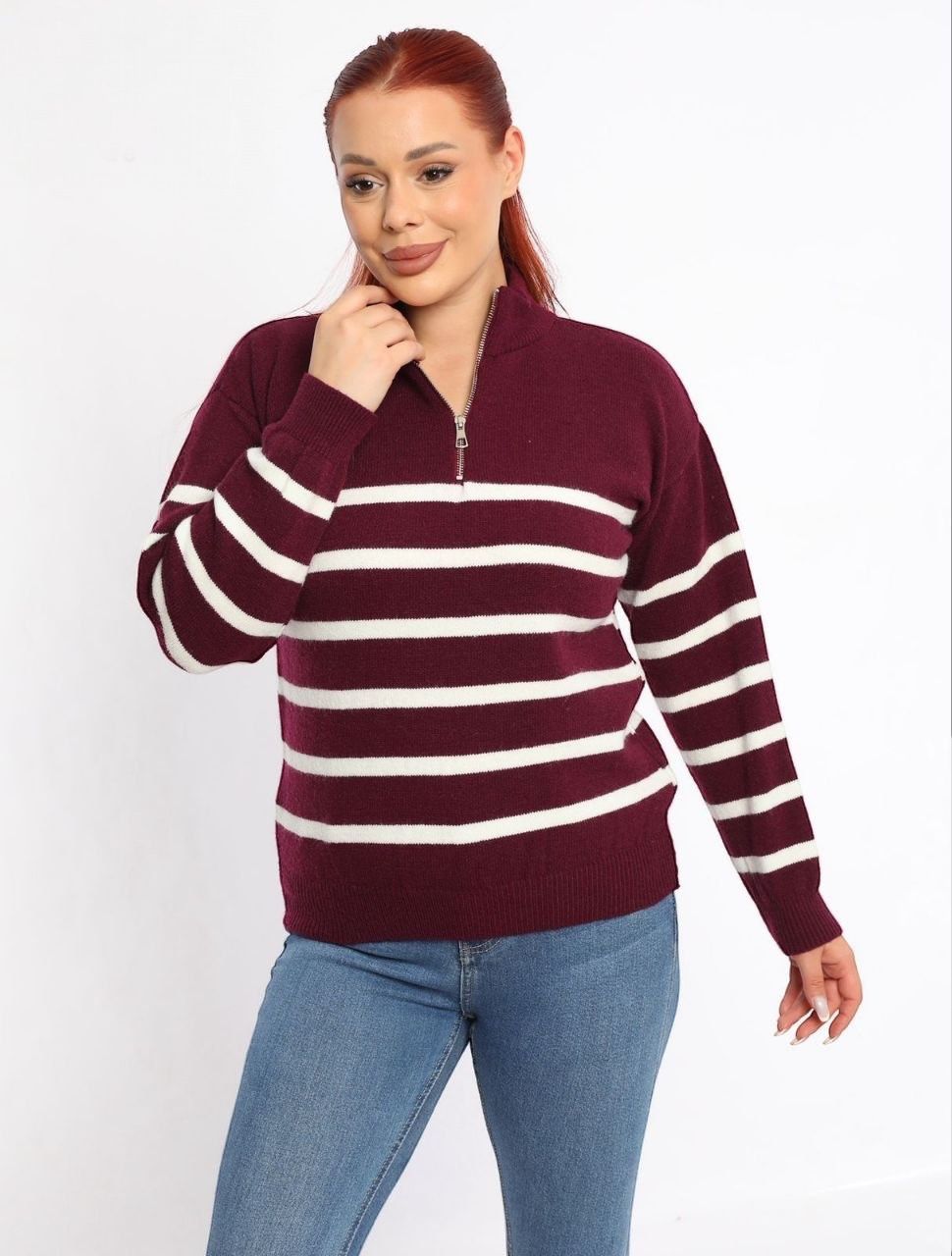 Striped Zip Knit Sweater
