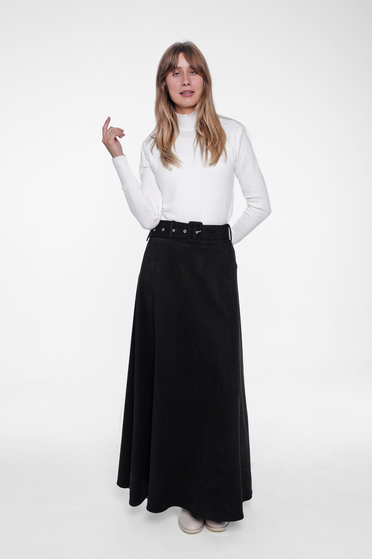Suede Maxi Skirt with Belt
