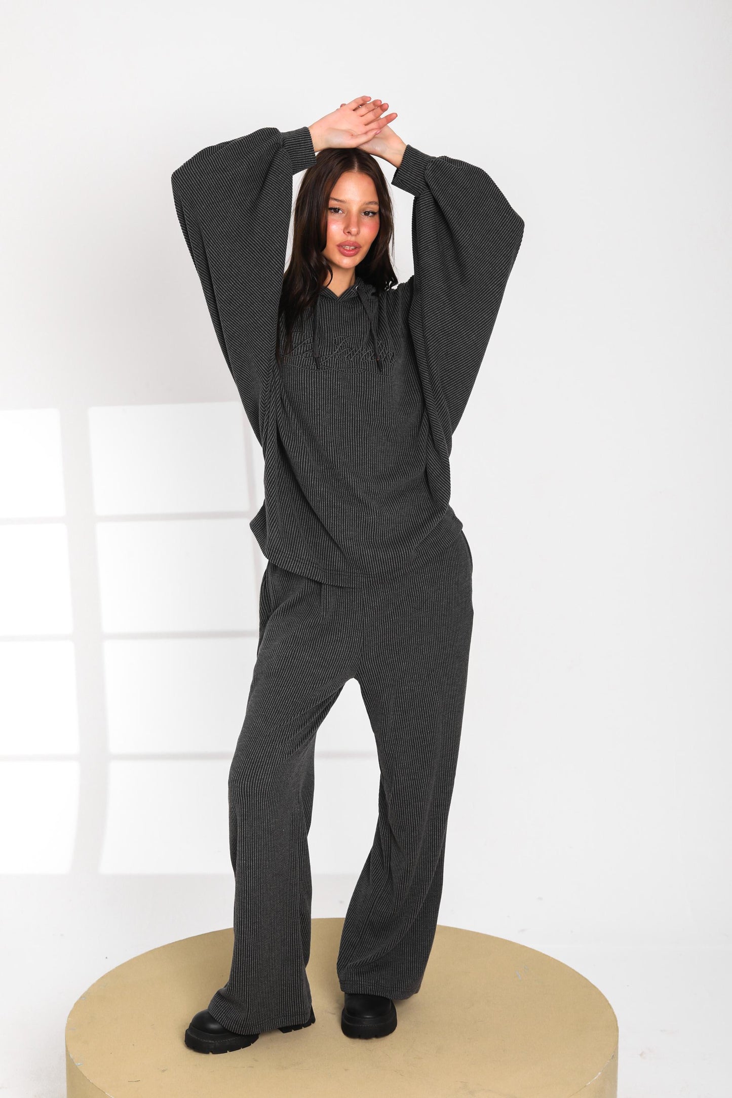 Ribbed Oversized Hoodie Set