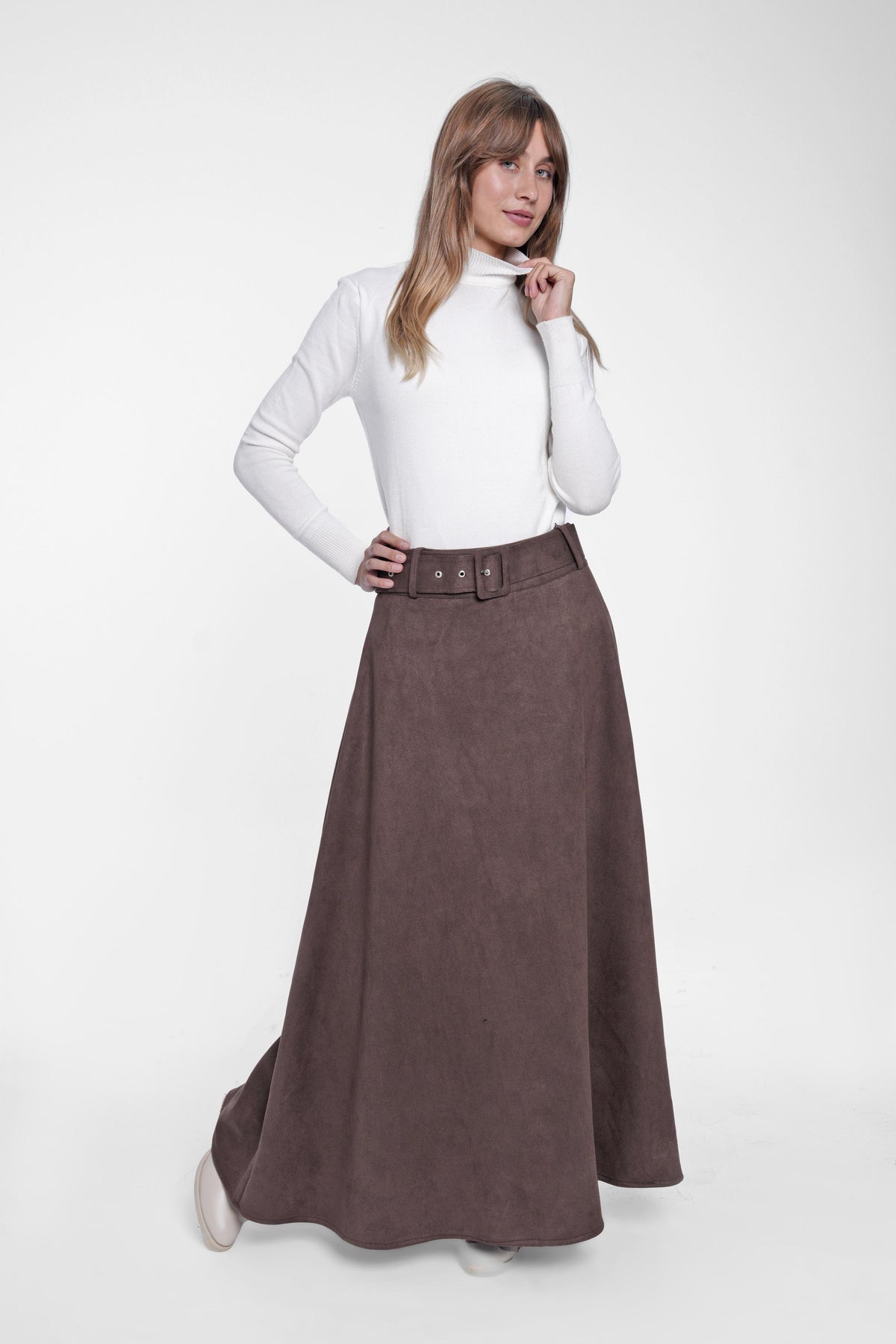 Suede Maxi Skirt with Belt