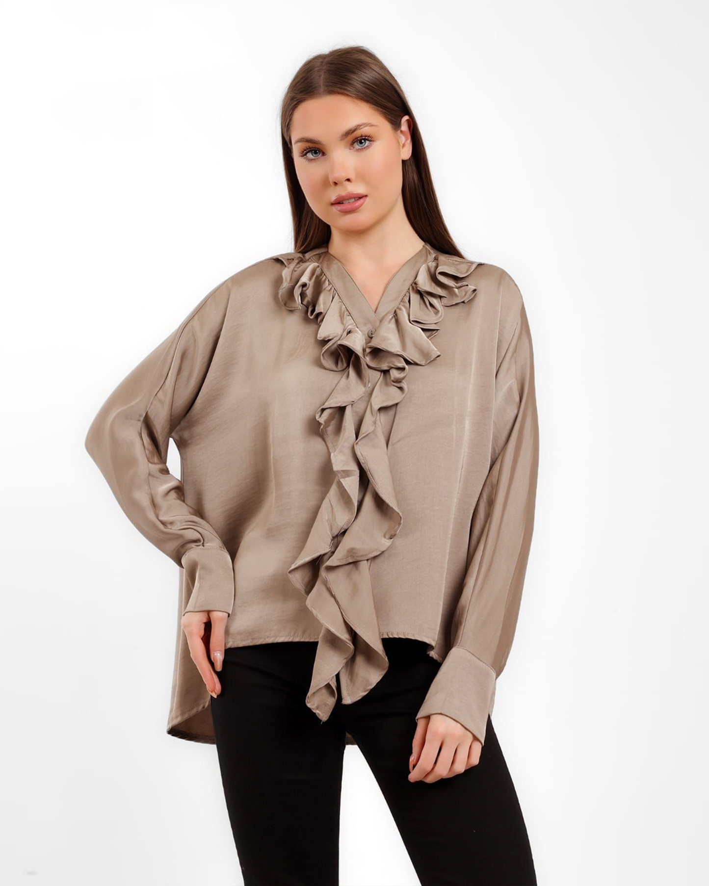 burgundy ruffled blouse