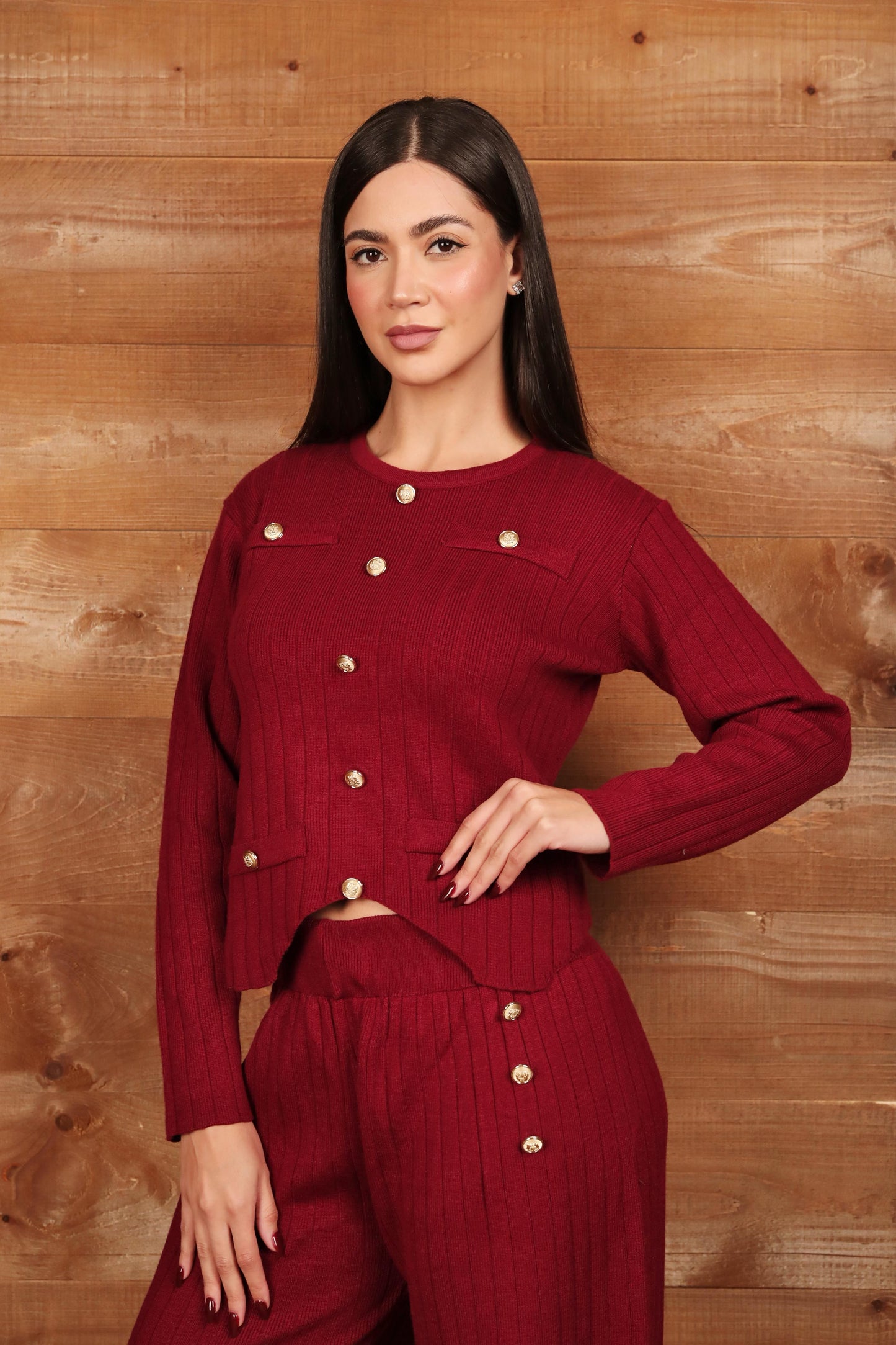Knit Two-Piece Set with Gold Buttons
