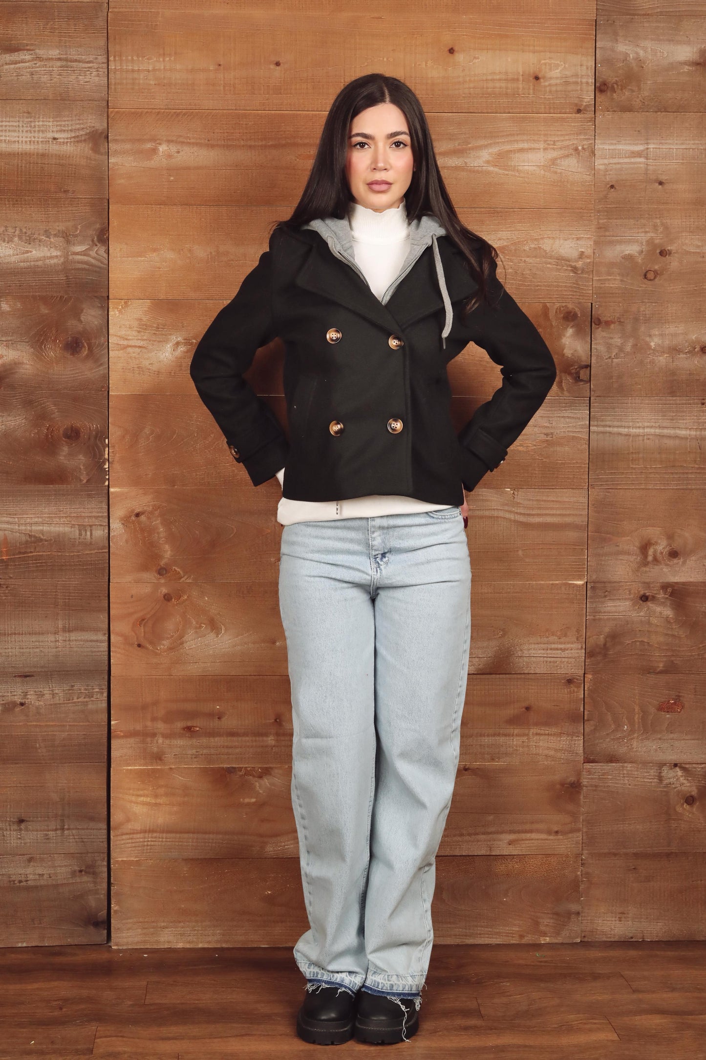 Double-Breasted Hooded Jacket