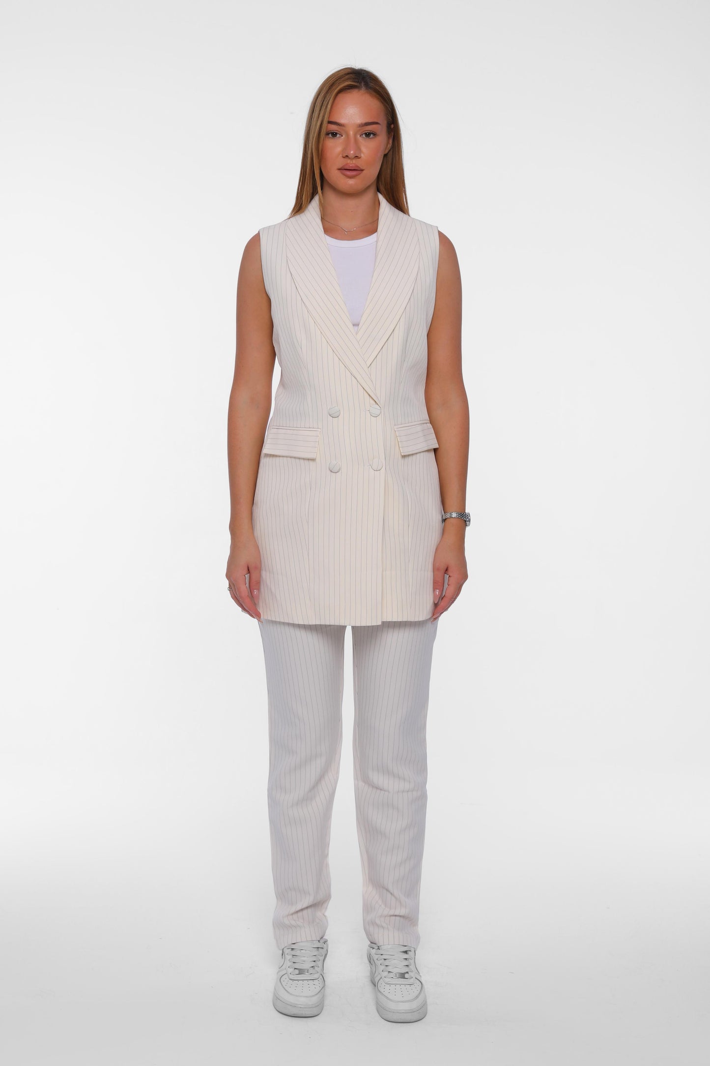 Double-Breasted Long Blazer