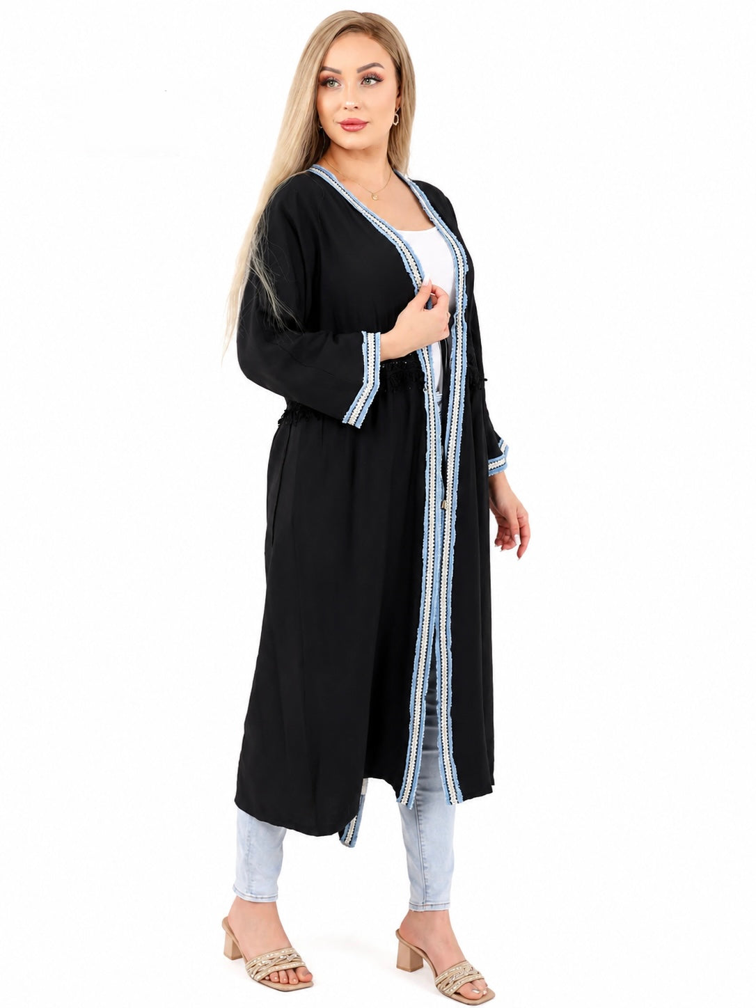 Boho Trim Long Cardigan