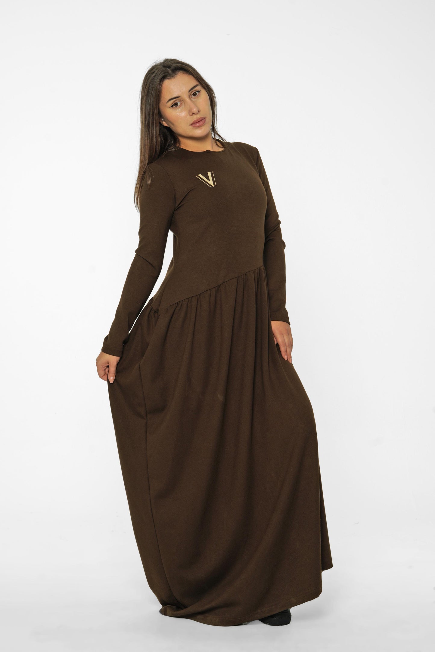 Maxi Knit Dress with Gold Detail