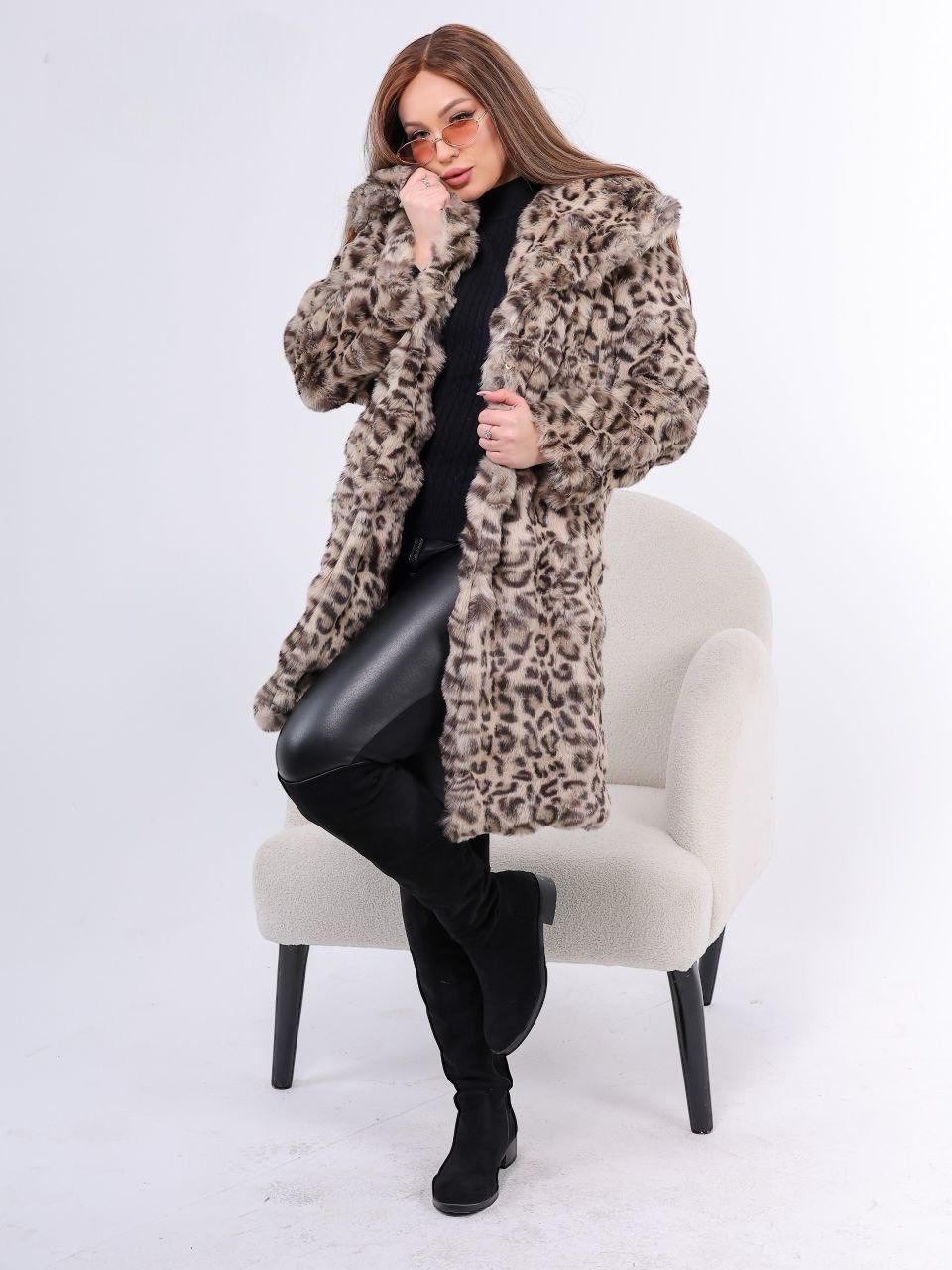 Leopard Print Faux Fur Long Coat