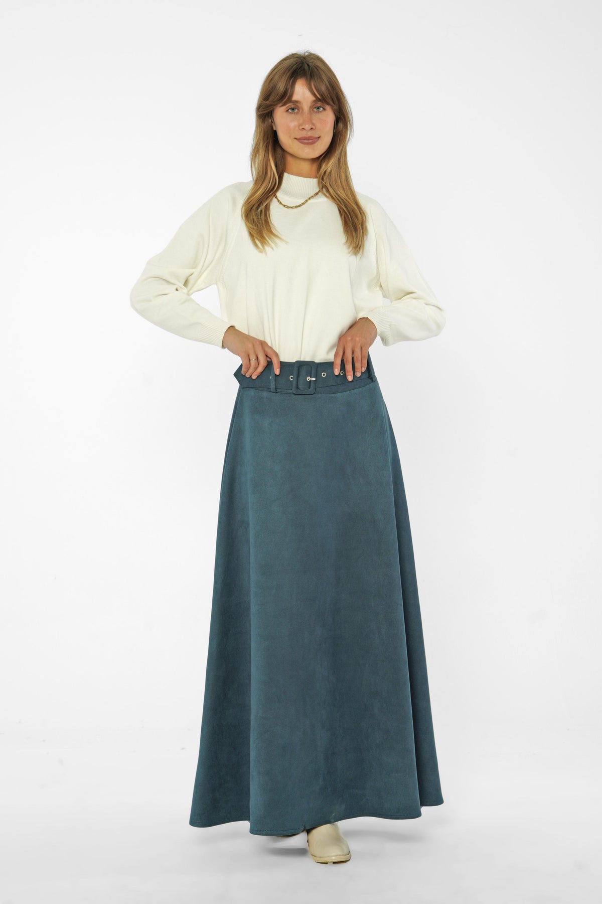 Suede Maxi Skirt with Belt