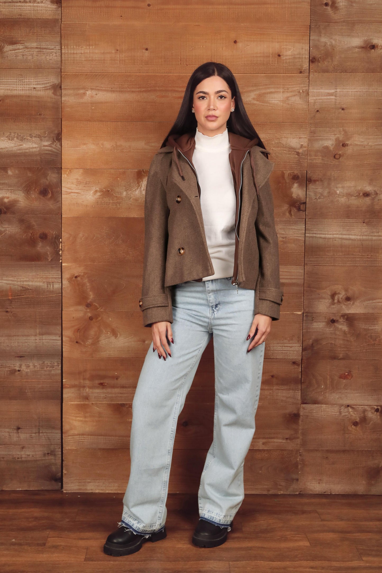 Double-Breasted Hooded Jacket