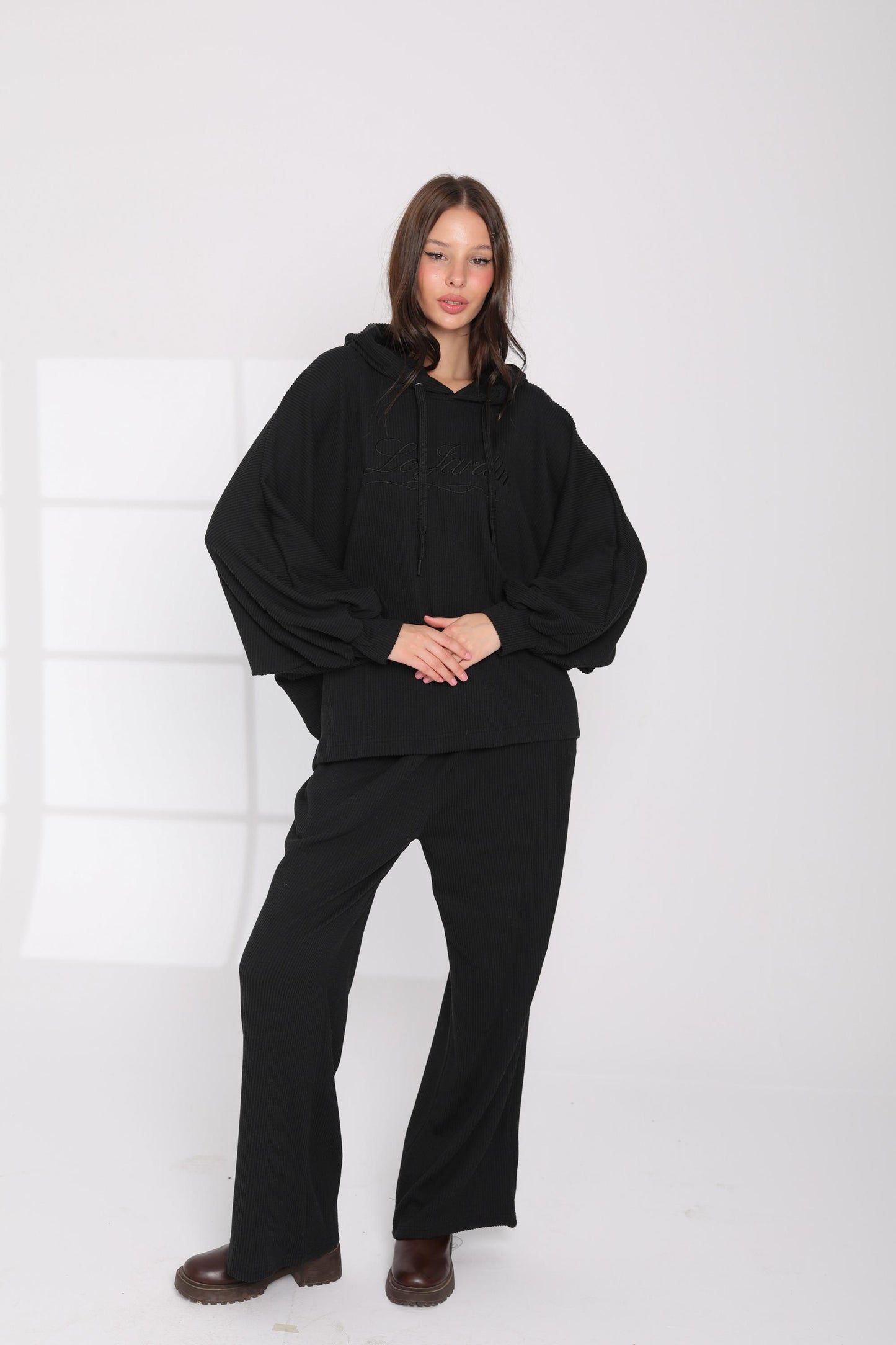 Ribbed Oversized Hoodie Set