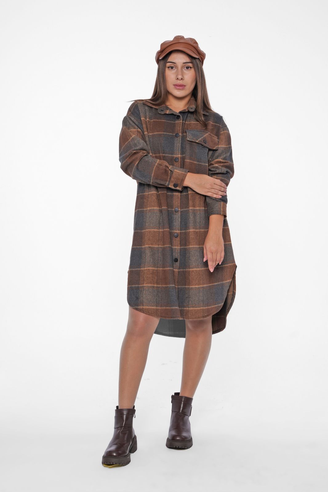 Checked Oversized Shirt Dress