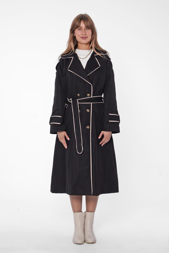 Contrast Trim Trench Coat