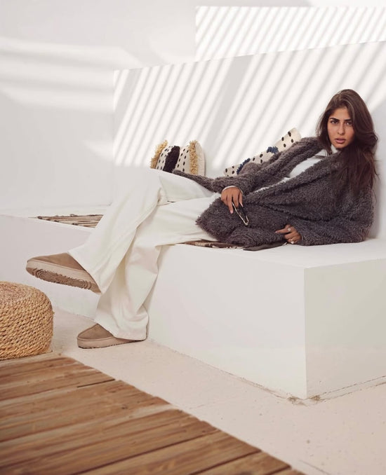 Faux Fur Winter Jacket with Leather Belt