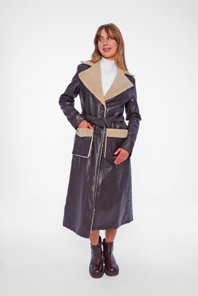 Faux Leather Shearling Coat