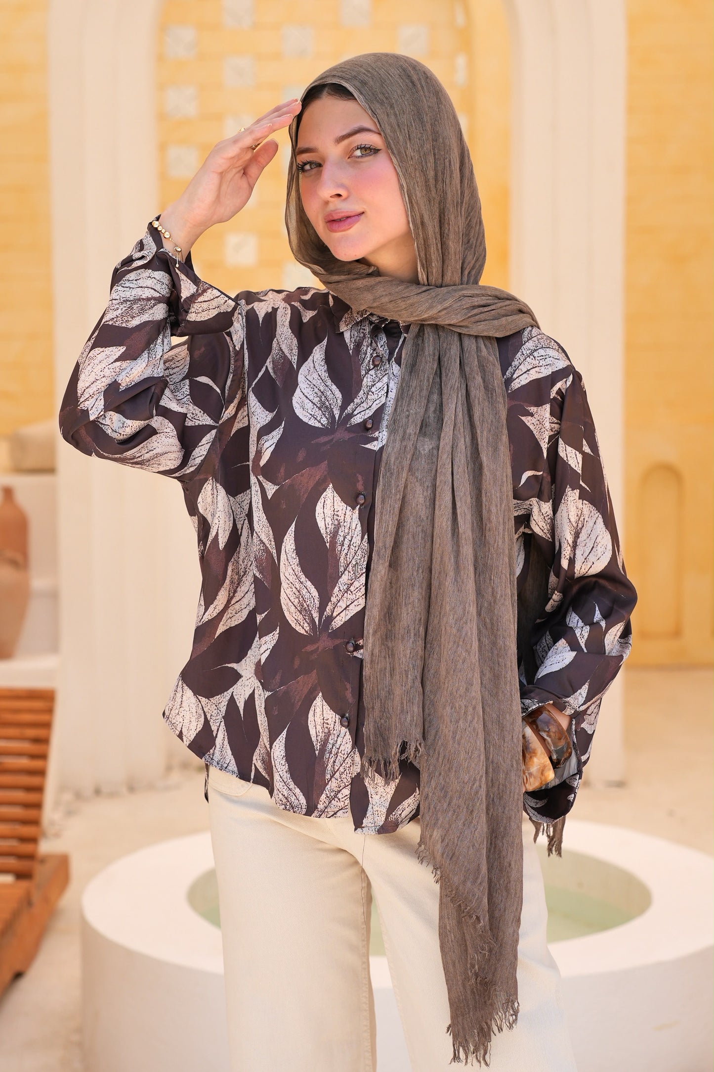 Women’s Leaf Print Shirt Blouse