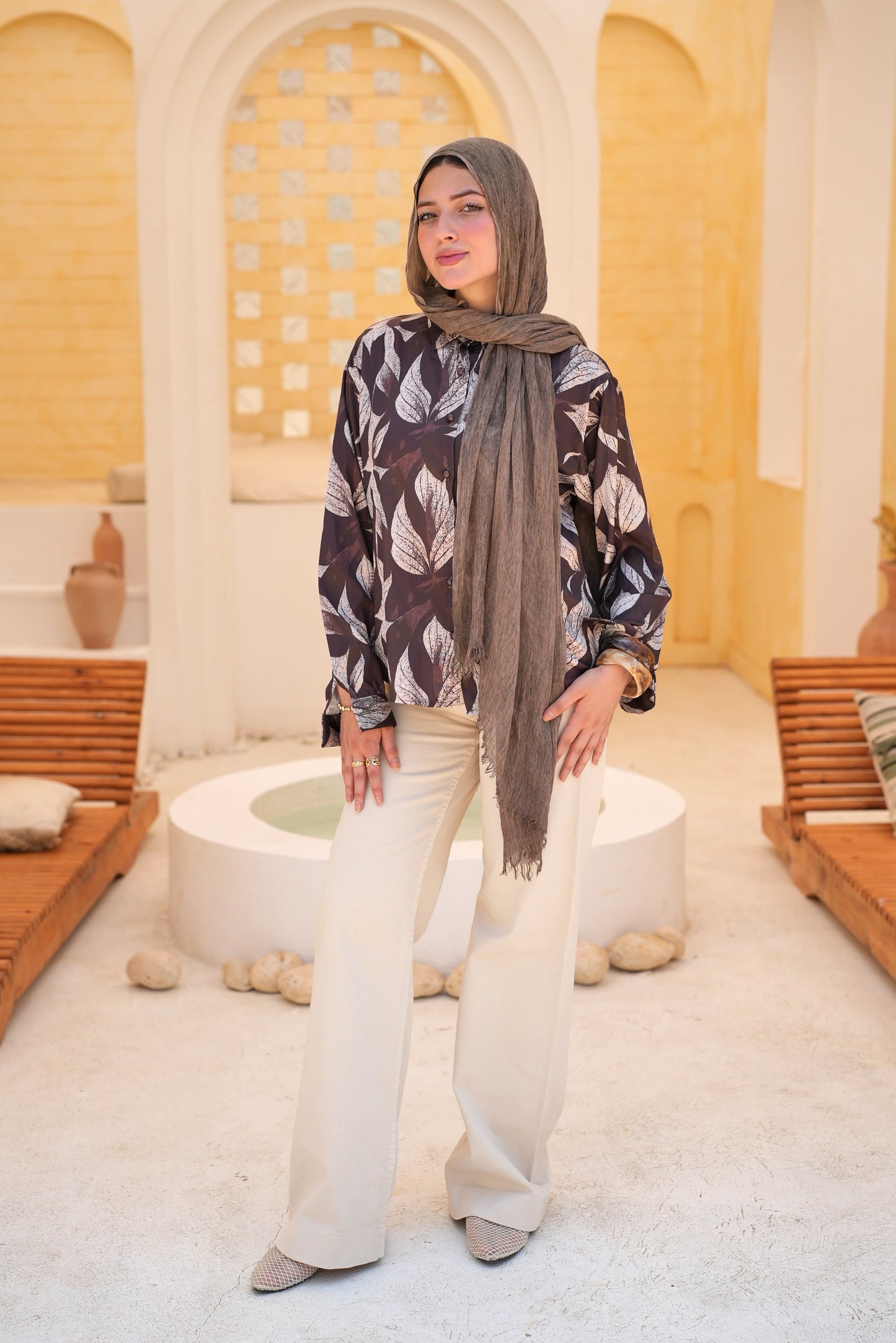 Women’s Leaf Print Shirt Blouse