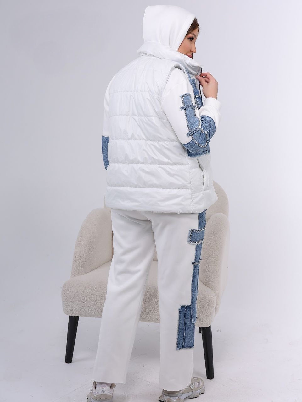 Denim Patchwork Hoodie & Pants Set