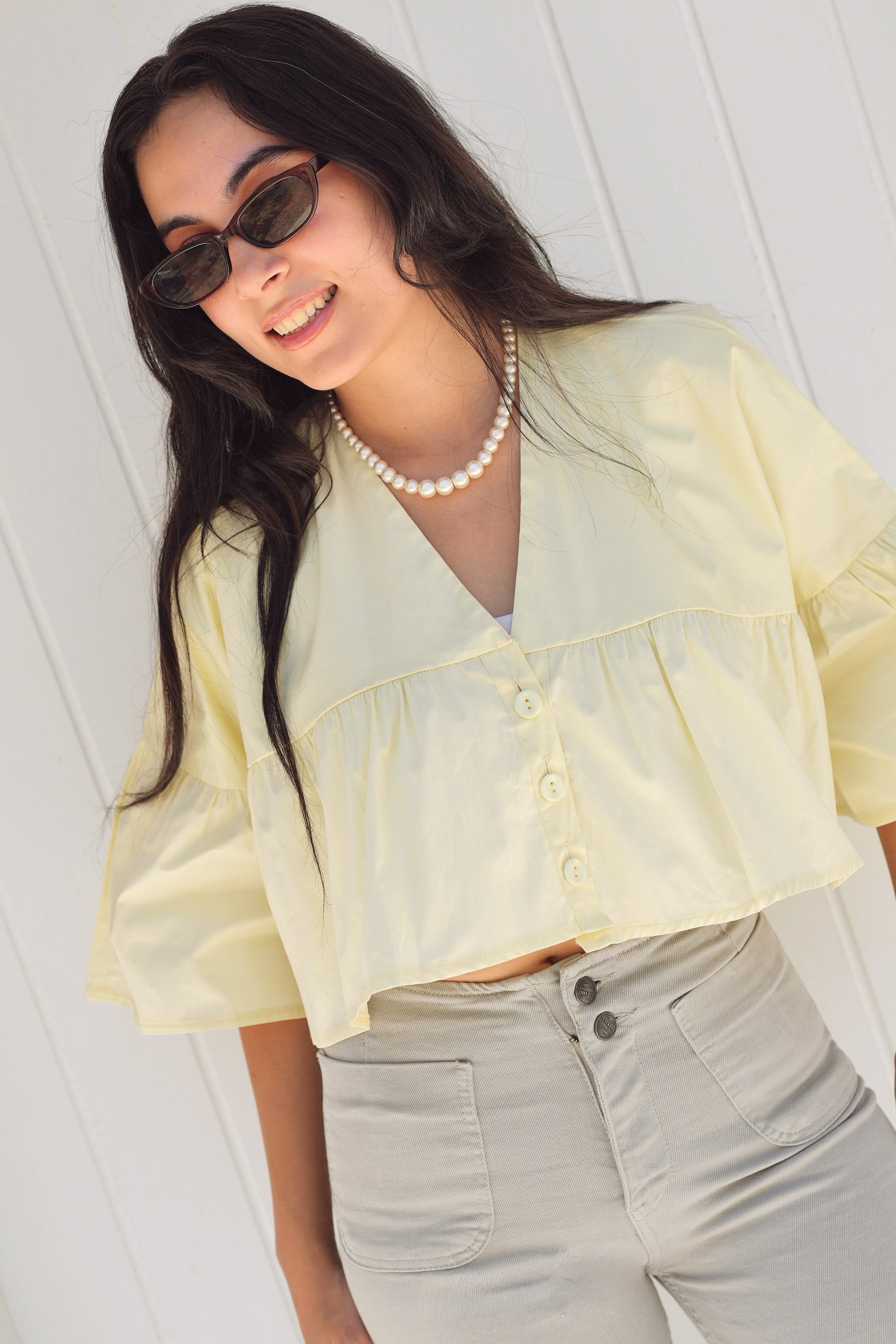 Women’s Cropped Button Blouse