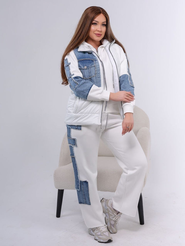 Denim Patchwork Hoodie & Pants Set