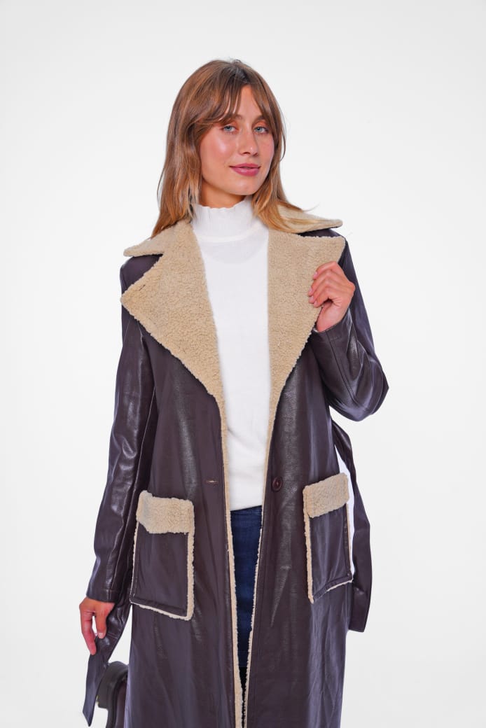 Faux Leather Shearling Coat