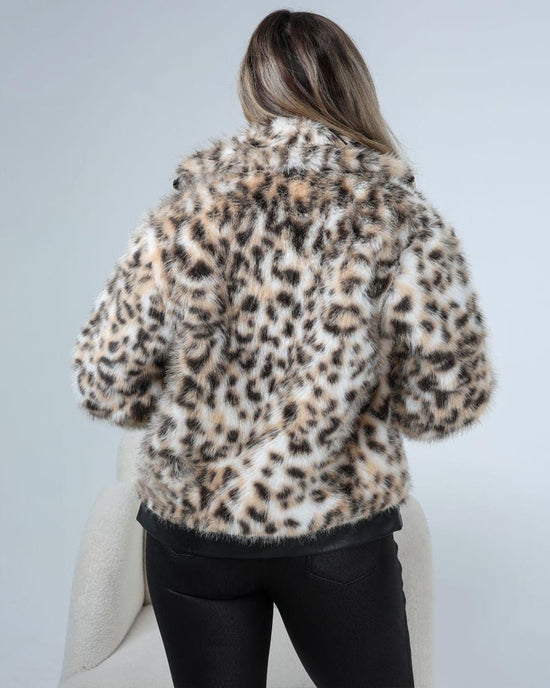 Leopard Print Faux Fur Jacket with Zipper