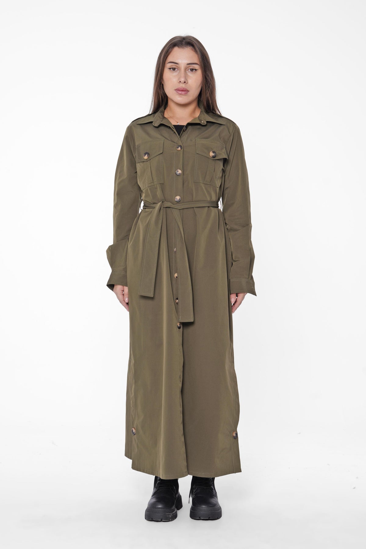 Belted Long Shirt Dress