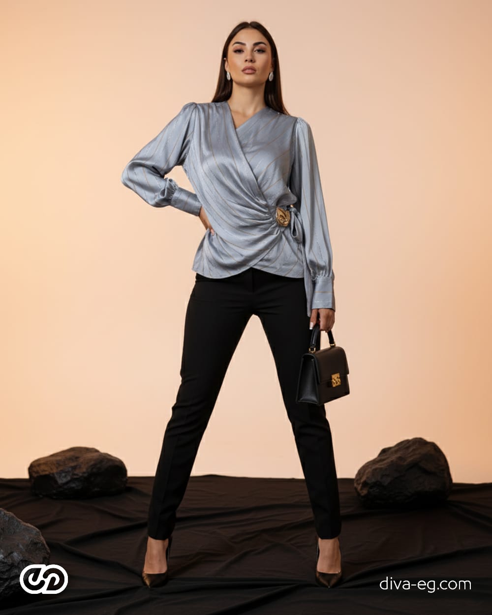 A striped satin blouse that adds effortless elegance