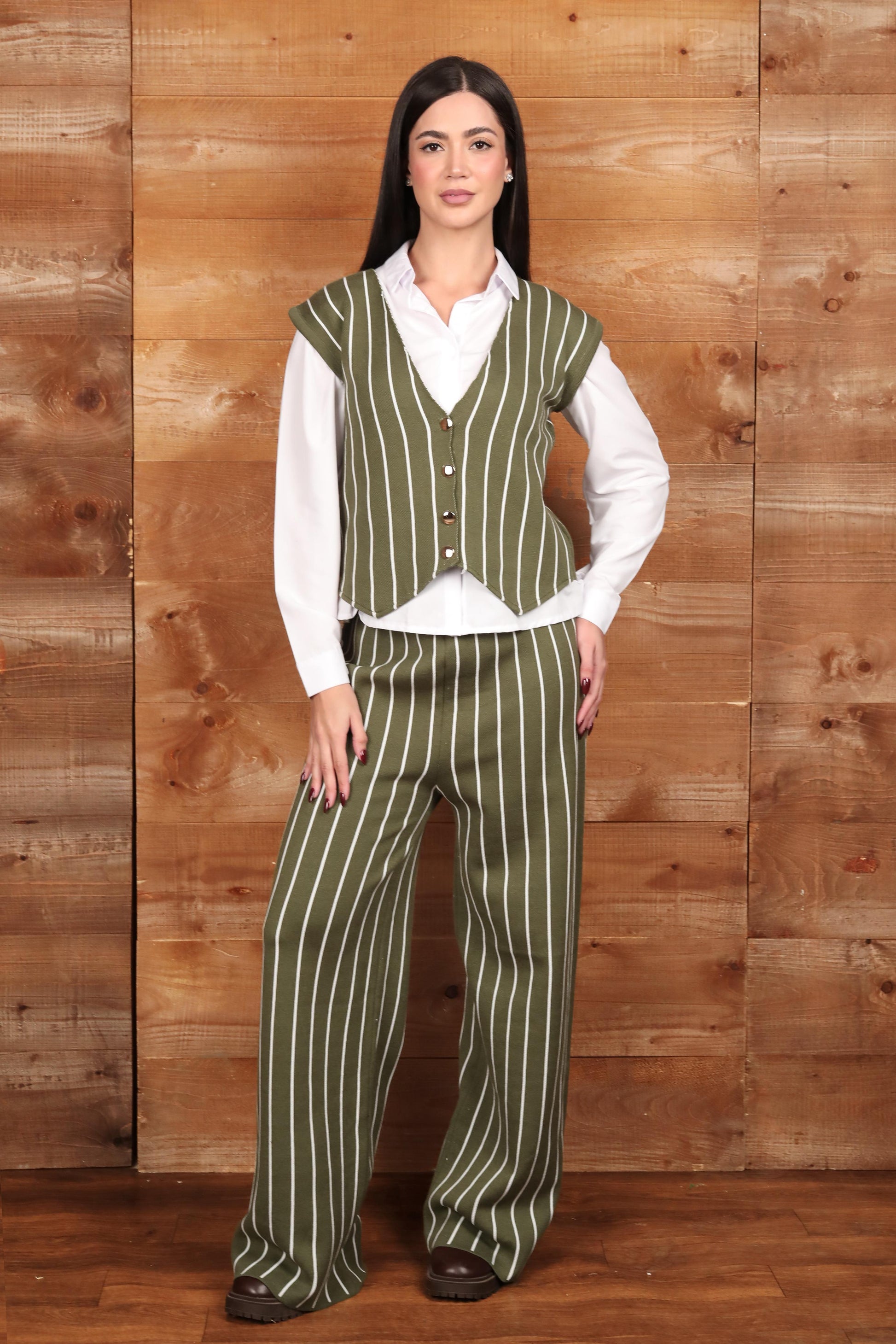 Pinstripe Vest & Wide-Leg Pants Set