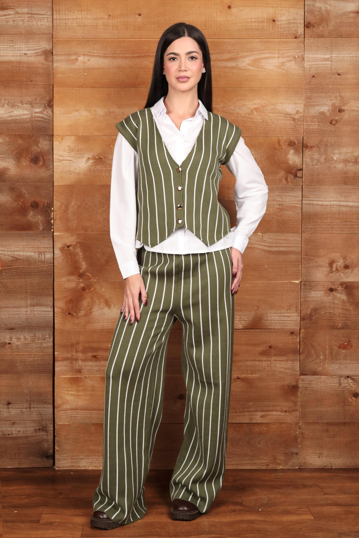 Pinstripe Vest & Wide-Leg Pants Set