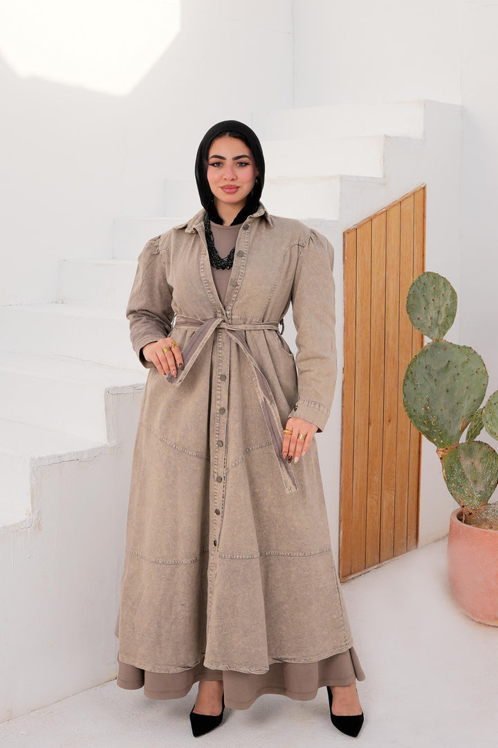 Vintage Button-Down Maxi Dress with Waist Belt