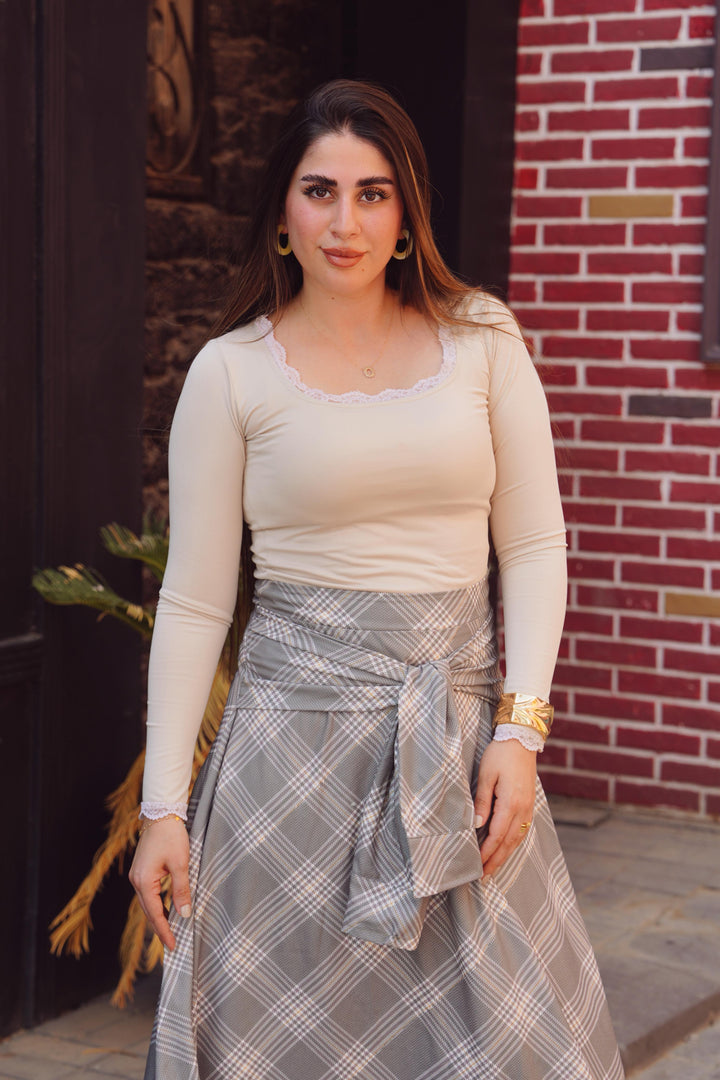 Elegant Plaid Maxi Skirt Set