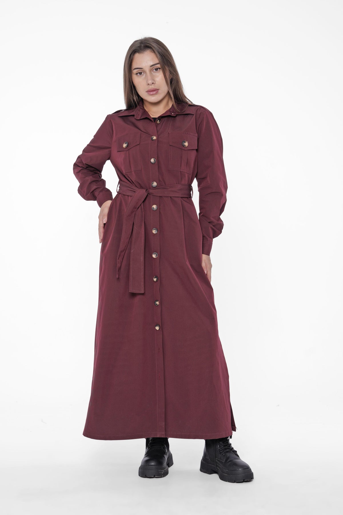 Belted Long Shirt Dress