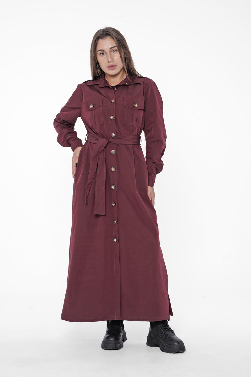 Belted Long Shirt Dress