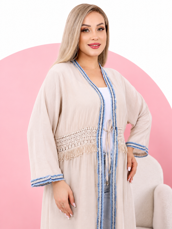 Boho Trim Long Cardigan