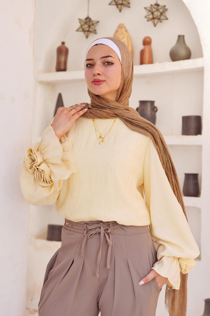 Crispy Ruffle-Sleeve Blouse