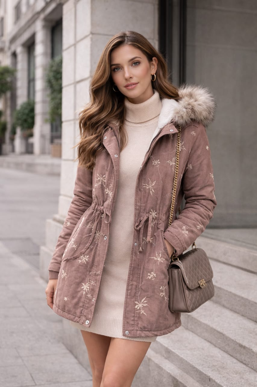 Embroidered Hooded Winter Jacket