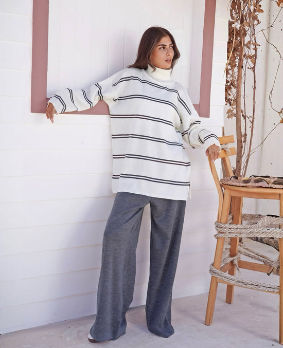 Oversized Striped Turtleneck Sweater
