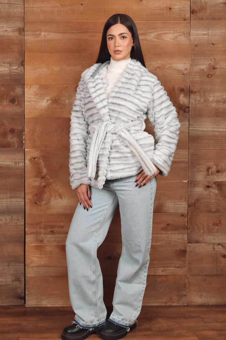 Faux Fur Winter Jacket with Belt