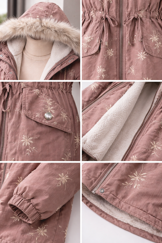 Embroidered Hooded Winter Jacket