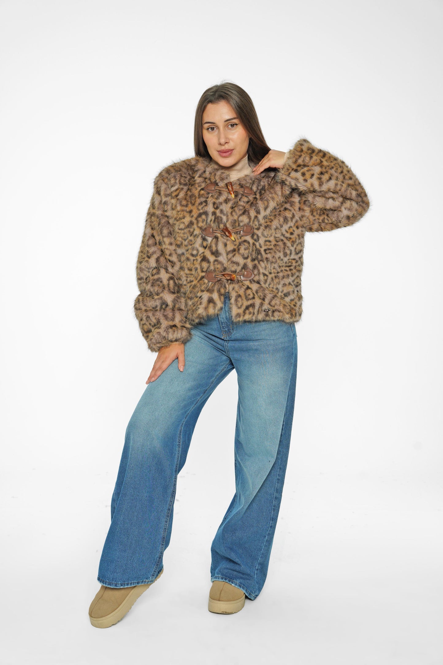 Leopard Faux Fur Toggle Jacket