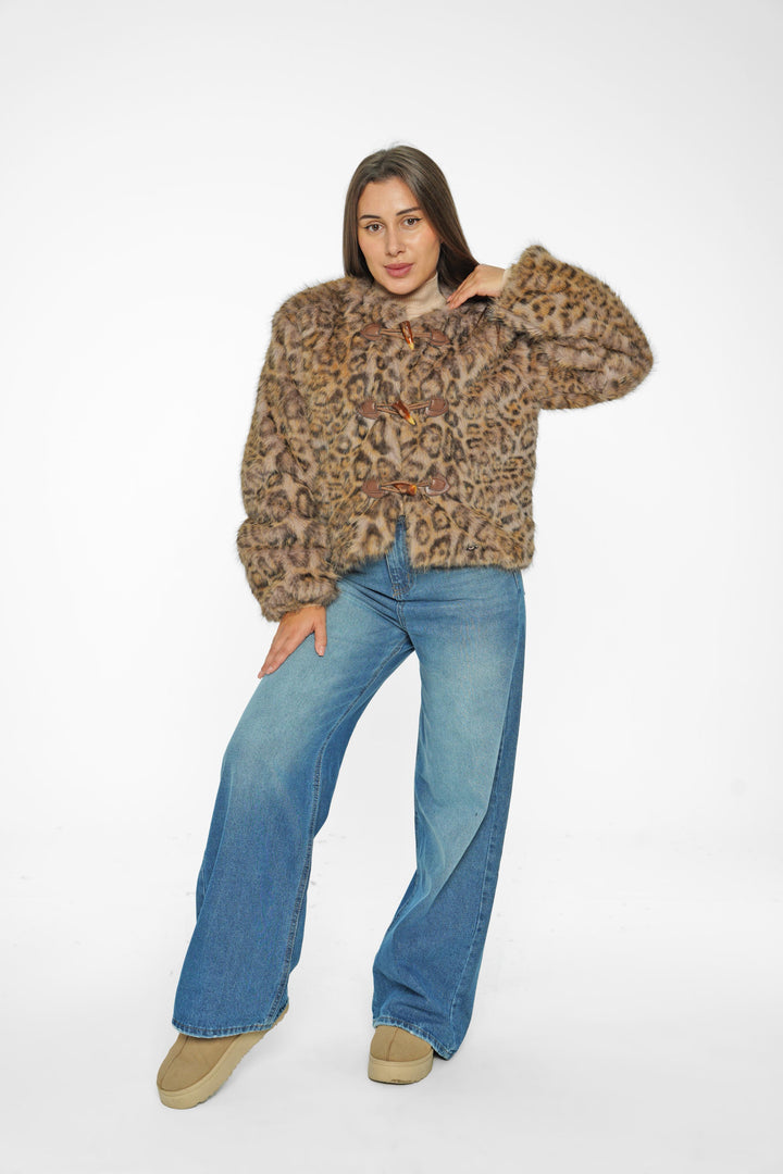 Leopard Faux Fur Toggle Jacket