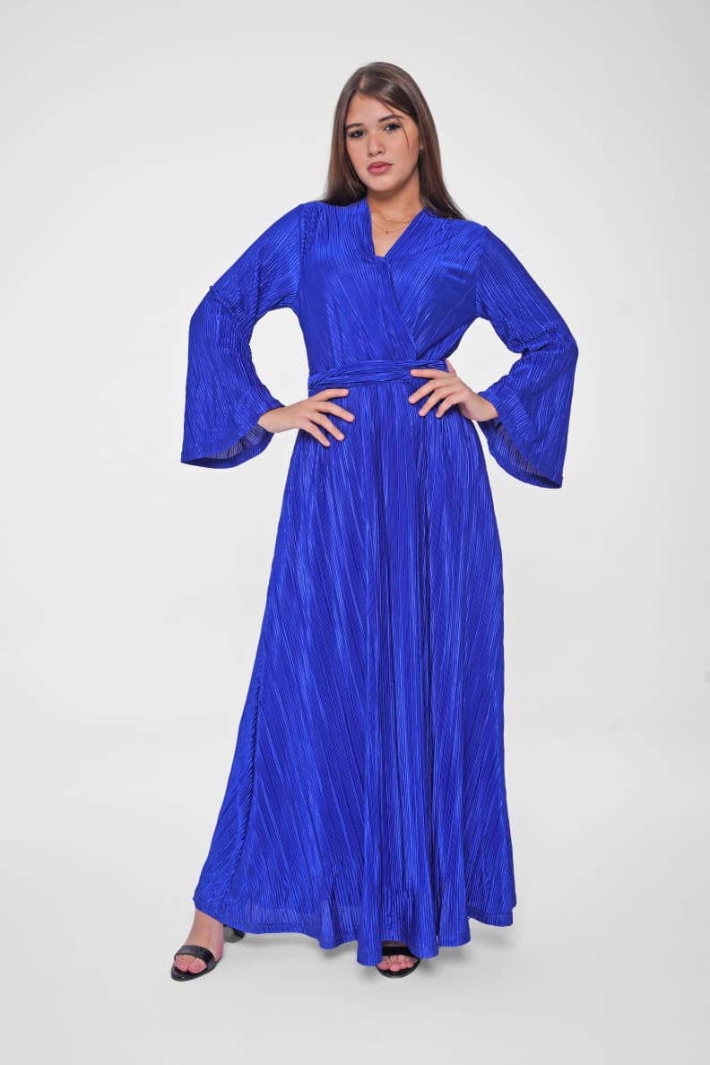 Stay stylish and comfortable in this flowy pleated dress