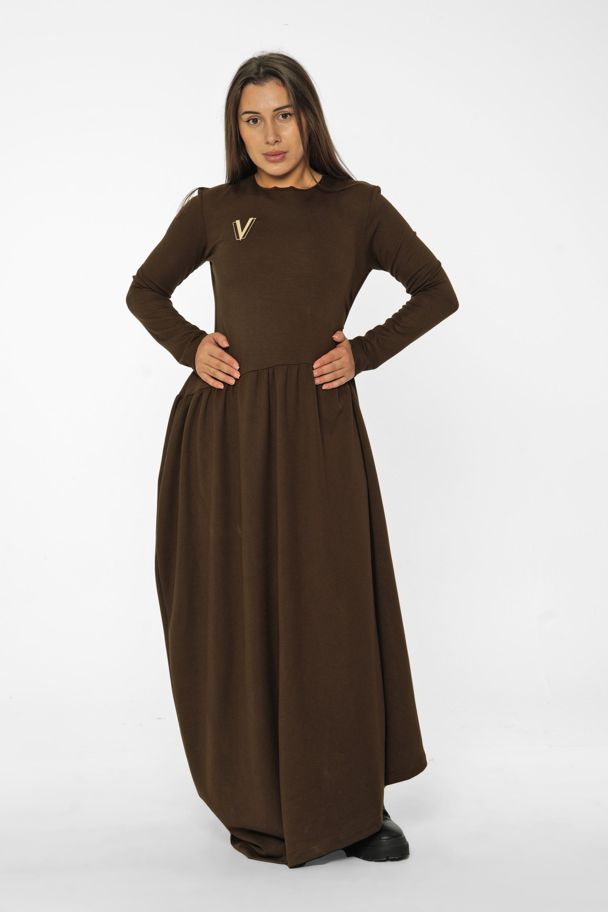 Maxi Knit Dress with Gold Detail