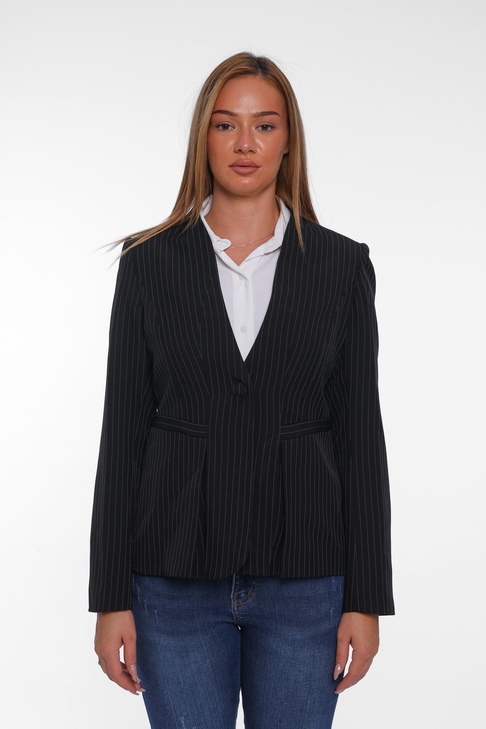 Pinstripe Fitted Blazer