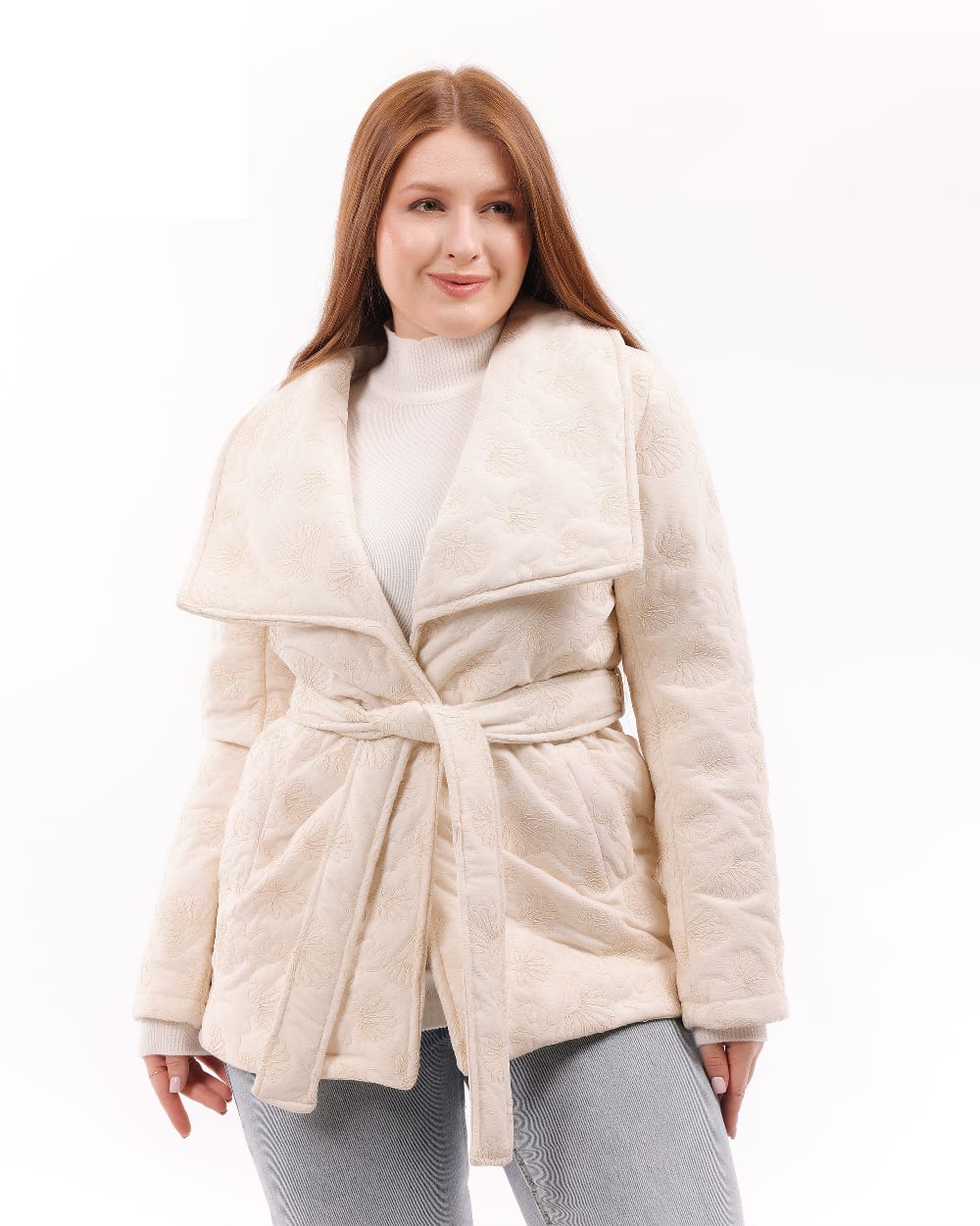 Textured Belted Wrap Coat